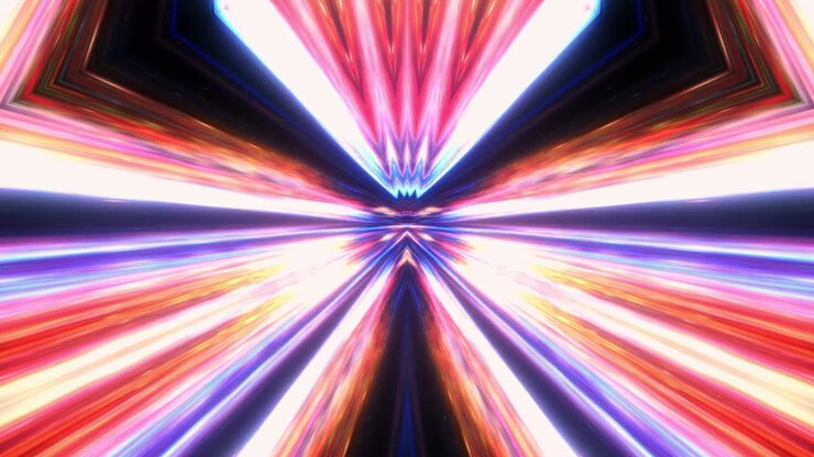 Abstract fantasy hypnotic glowing fire dark multicolored light tunnel Abstract background for VJ disco music. 4K 3D seamless loop psychedelic kaleidoscope