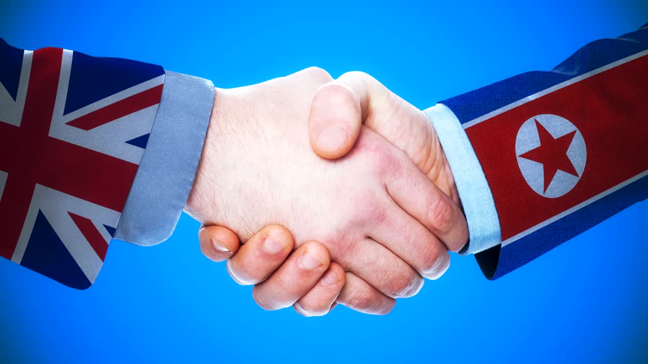 United Kingdom - North Korea / Handshake concept animation about countries and politics / With matte channel