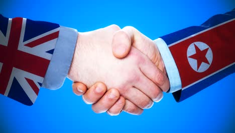 united kingdom - north korea / handshake concept animation about countries and politics / with matte channel