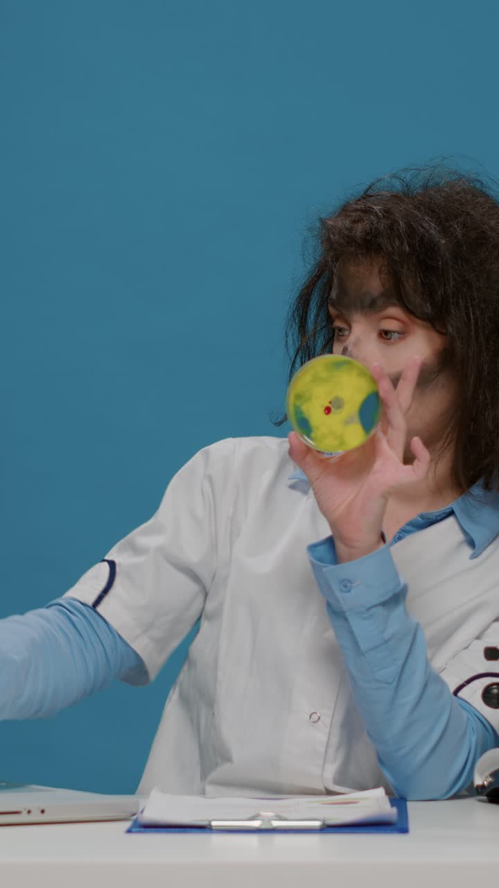Female scientist analyzing bacteria in petri dish