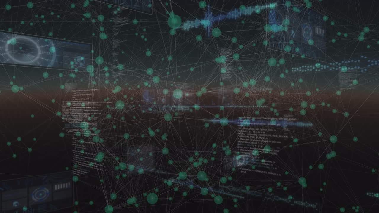 블랙 배경에 연결 네트워크와 데이터 처리의 애니메이션