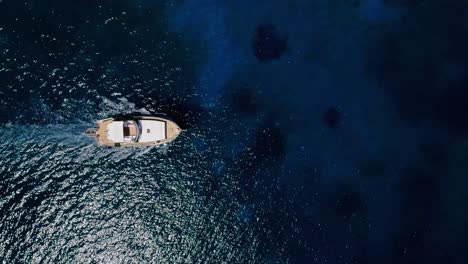 Drone-shot-over-the-yacht,-boat-and-sea,-summer-in-Agios-Nikolaos-Crete-Greece