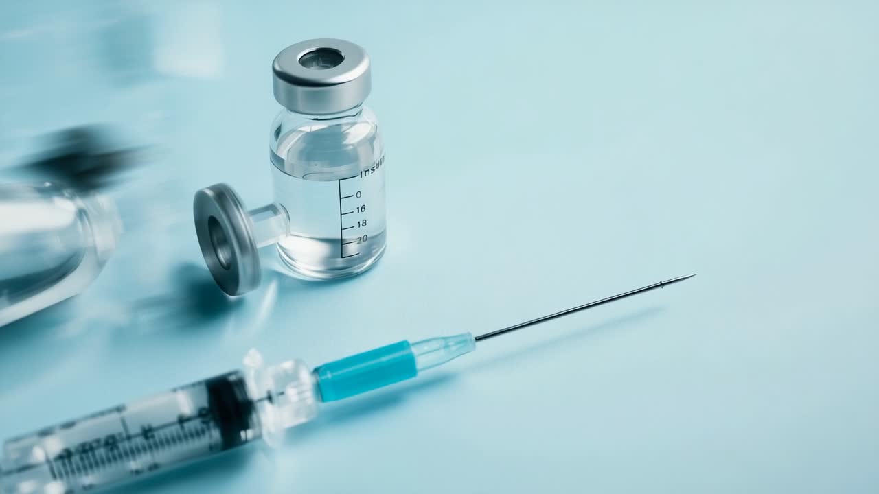 Autofocusing camera showing syringe and graduated vial on blue bench, for measurement clarity