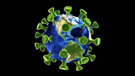 la tierra enferma con el concepto de coronavirus. el planeta tierra pulsando en forma de virus corona. con máscara. bucle sin costuras. renderizado en 3d.