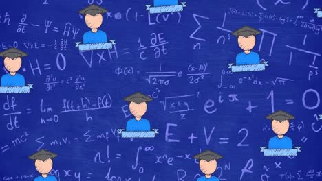 animación de iconos de escolares sobre ecuaciones matemáticas