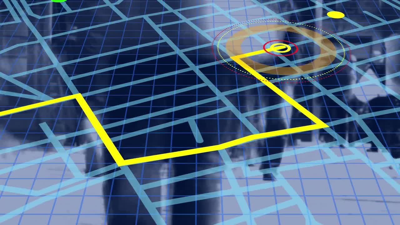거리에서  ⁇ 는 사람들의 낮은 부분에 대한 지도 내비게이션 라인 계획
