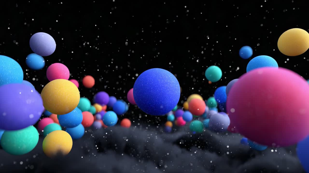 A Vivid Array of Colorful Spheres Floating in a Cosmic Environment, Creating an Enchanting Visual Experience of Depth and Motion Amongst a Dark Background