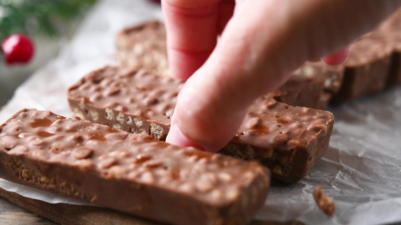 Traditional pieces of delicious Christmas chocolate nouga