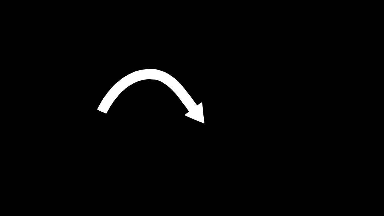 White wavy arrow animates in a continuous, smooth oscillating motion against solid black background