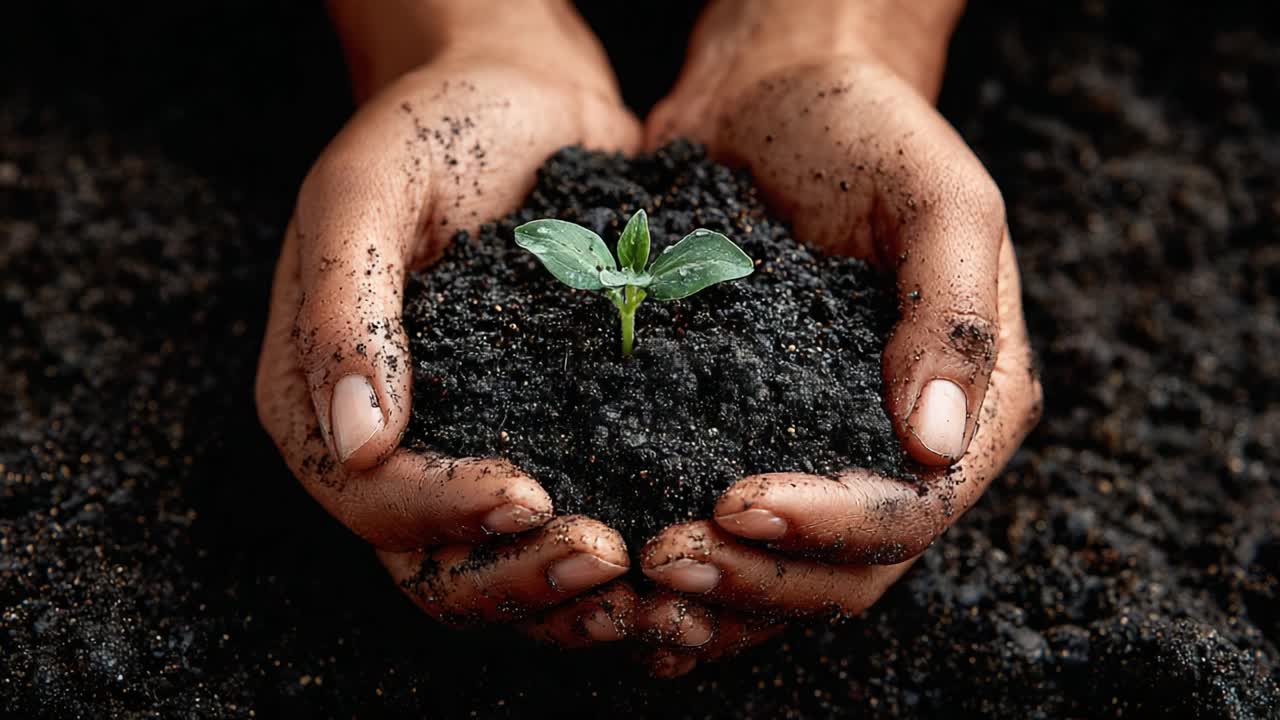 Nurturing Nature: A Close-Up of Hands Cradling a Young Plant in Rich Soil, Symbolizing Growth, Care, and the Importance of Environmental Stewardship in Our World