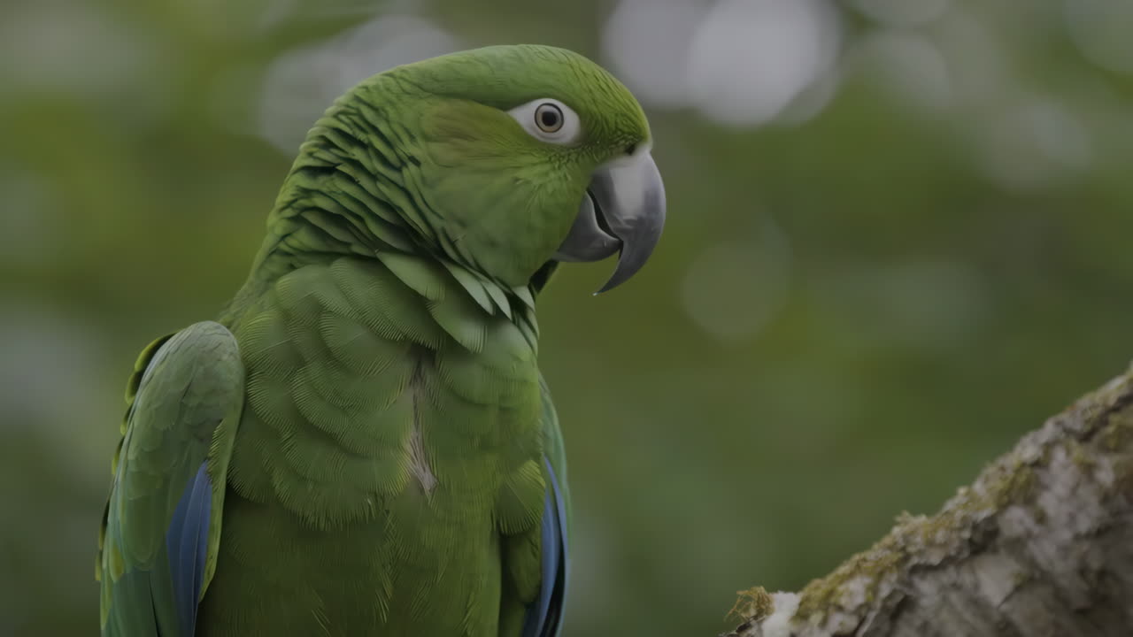 Close-up of a Green Parrot Perched on a Branch