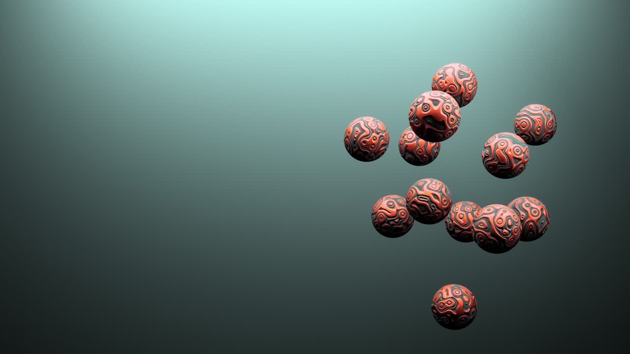 3d abstracto de ciencia ficción rojo metaballs modernos en fondo verde. moviendo bolas alienígenas rojas oscuras reaccionan entre sí. 4k 3d bucle animado listo de bolas de misterio de fantasía con espacio en blanco de copia para la inscripción.