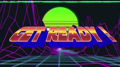 animation of get ready over neon pattern and metaverse background