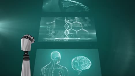 mano robótica haciendo un puño contra el procesamiento de datos médicos