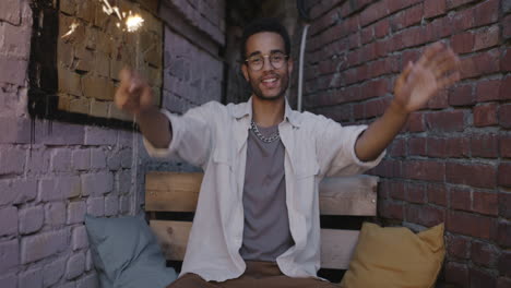 man celebrating outdoors