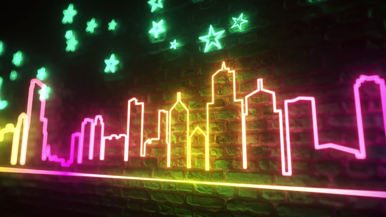 밤에 네온 도시 스카이라인