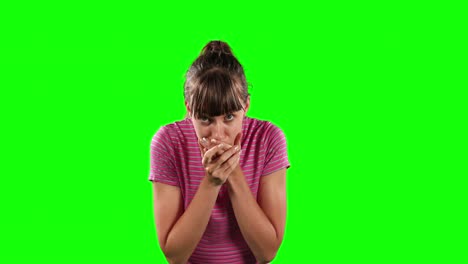 Front-view-of-an-incomprehensible-Caucasian-woman-with-green-screen-