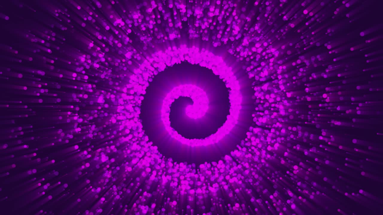 Spirale di polvere di stelle dorata scintillante con scia di particelle, particelle volanti magiche viola. Video stock