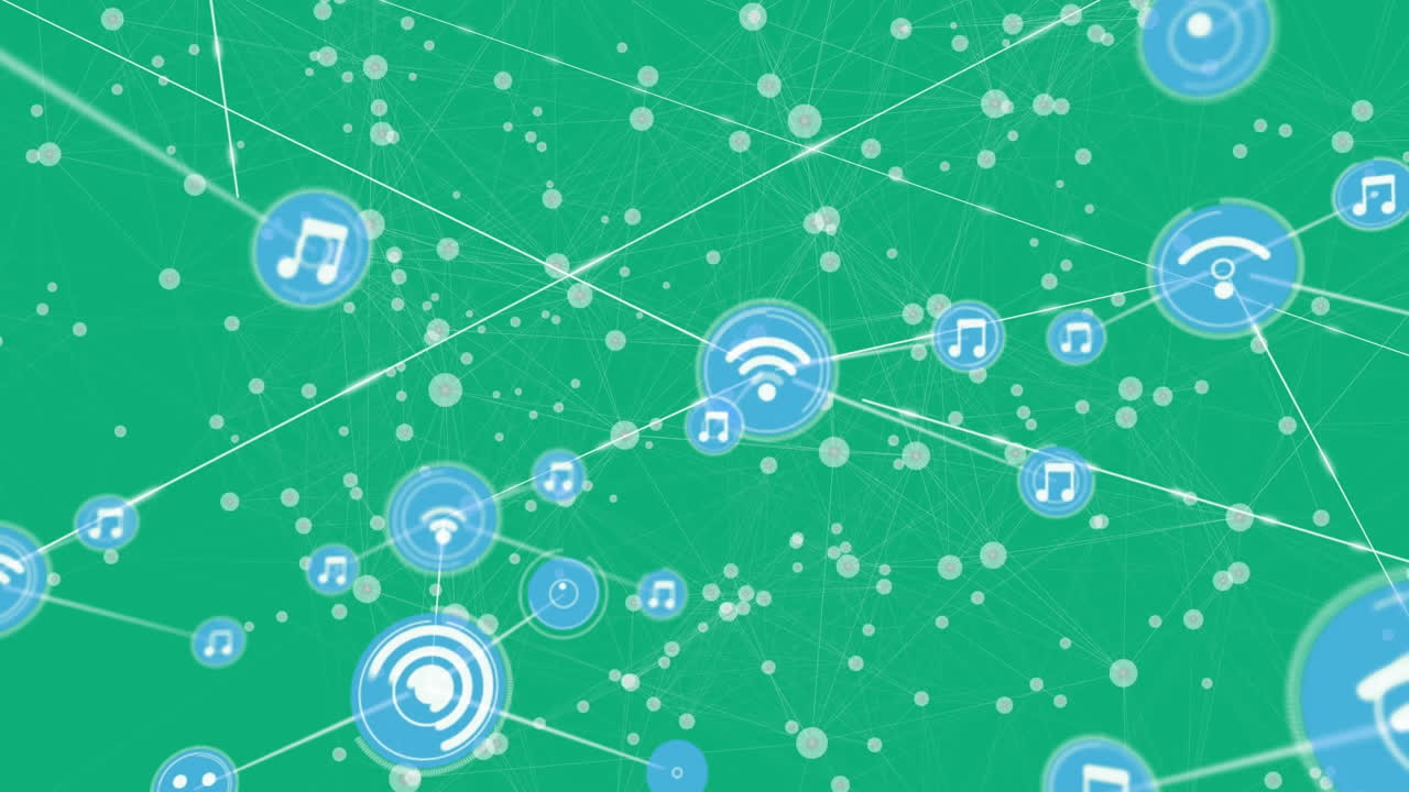 Animation of network of connections with icons over world map