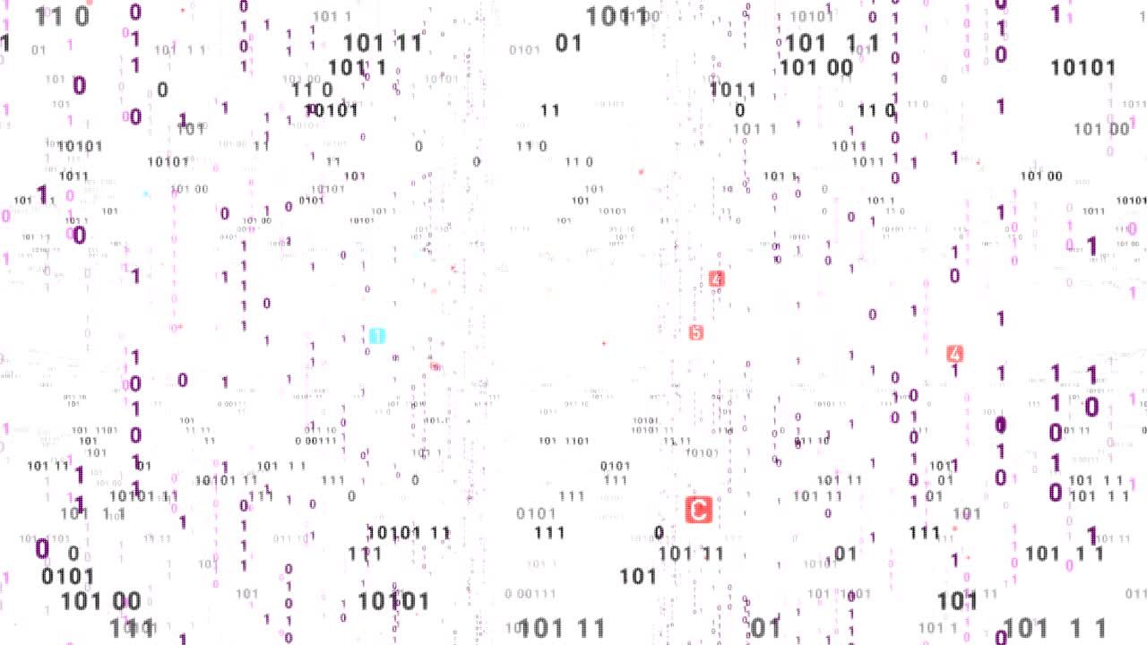 Digital fly binary code background loop. Data binary code network. 4K loop animation. White version.