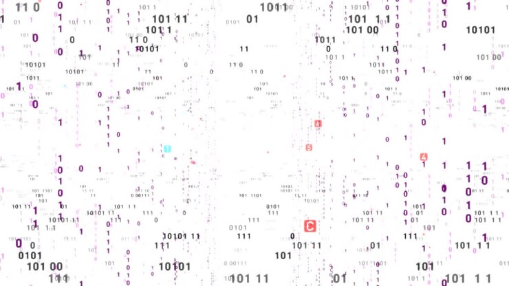 Digital fly binary code background loop. Data binary code network. 4K loop animation. White version.