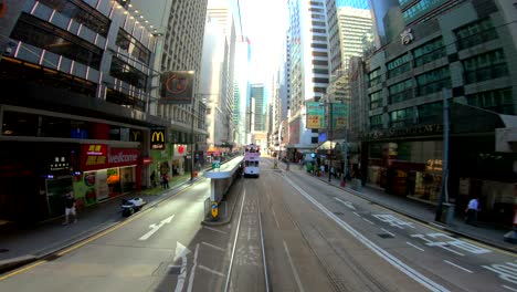 pov hong kong city streets from tramways.