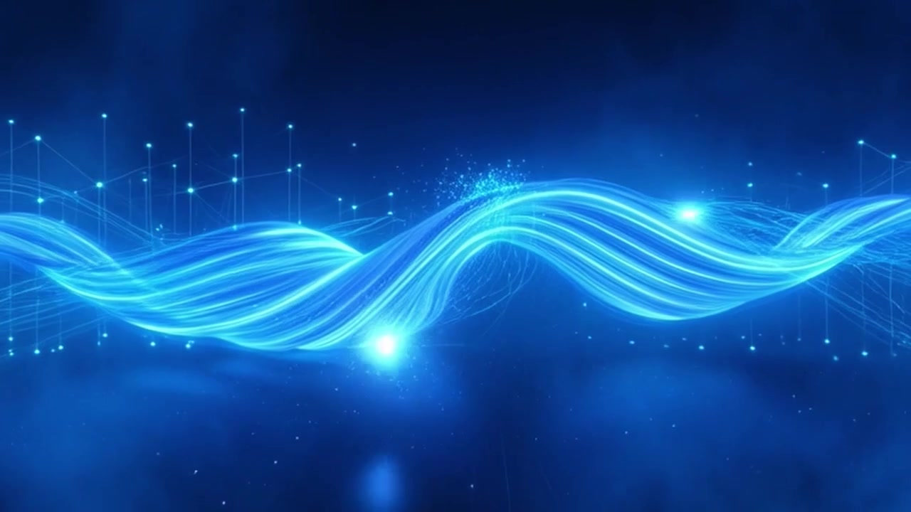 Abstract Blue Light Waves Flowing Through Digital Network