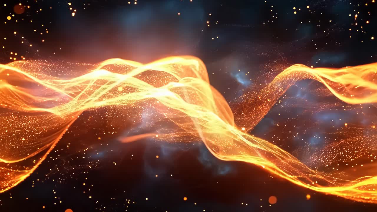 A long, orange flame with a lot of sparkles. The flame is surrounded by a lot of sparkles, which gives the impression of a fiery explosion