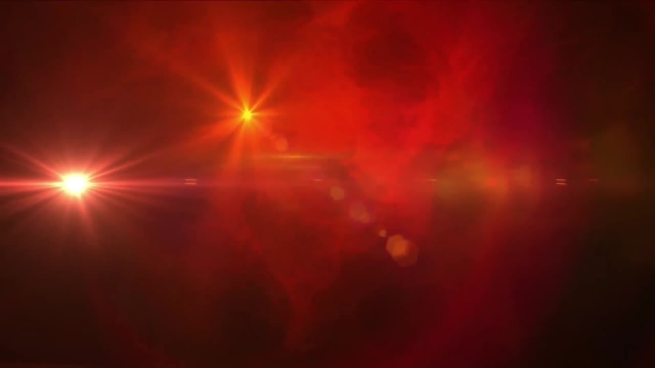 animación digital de dos puntos brillantes de luz que se mueven contra el efecto de humo rojo en un fondo negro