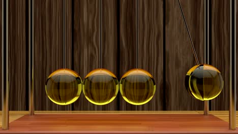 animación 3d del péndulo de brillo ámbar en el fondo de madera. patrón sin costuras.