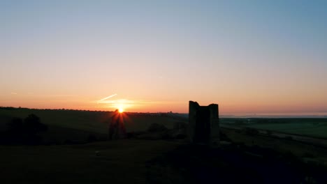 sunrise fast pan to left hadleigh castle morning two towers shows ruins