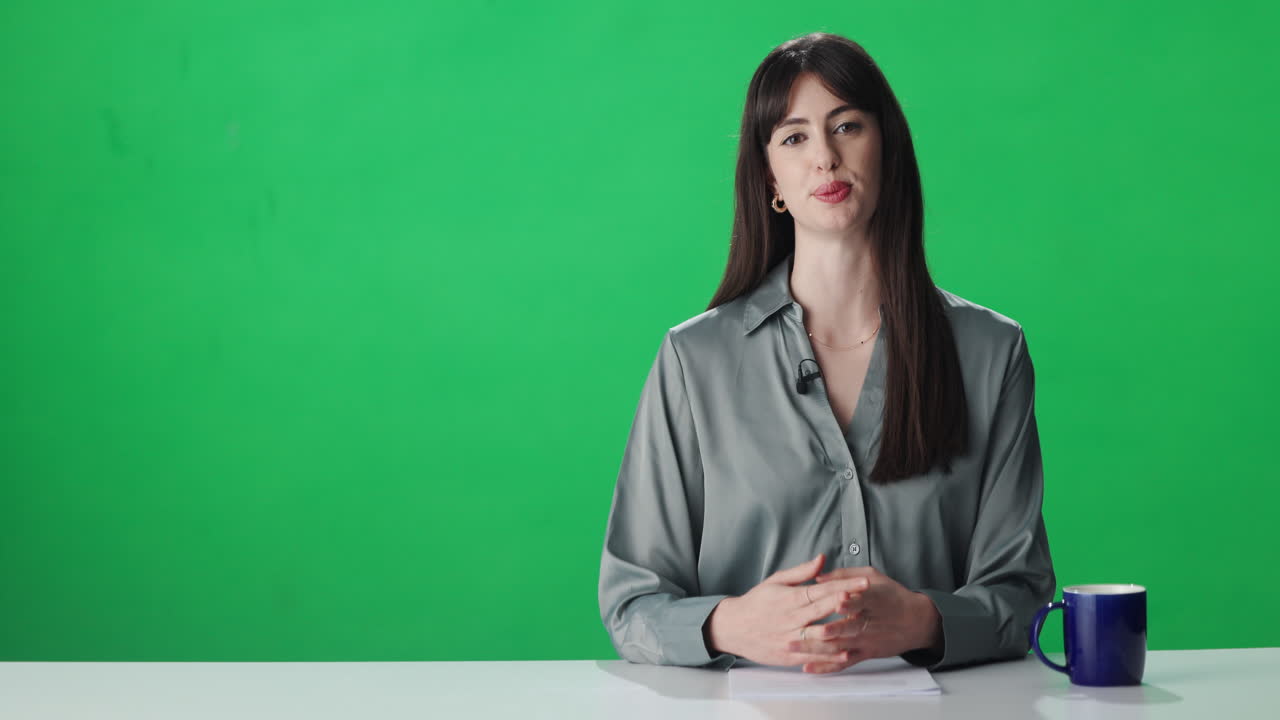 News presenter on green screen