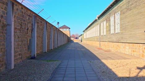 stepping stone pathway along the prison block at mauthausen concentration camp in austria