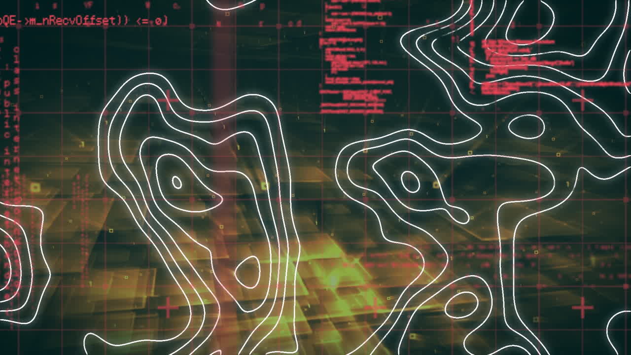 검은색 배경에 대한 데이터 처리를 통해 지형 패턴의 디지털 애니메이션