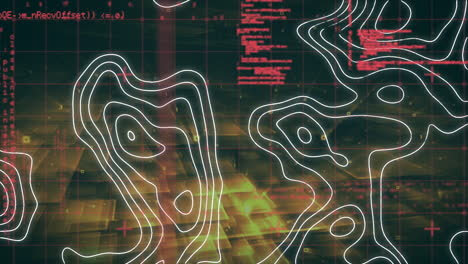 animación digital de patrones topográficos sobre el procesamiento de datos contra un fondo negro