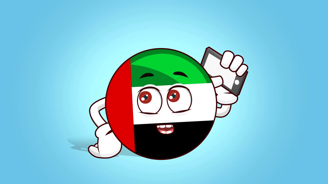Cartoon Icon Flag UAE United Arab Emirates Face Animation Call Phone with Matte