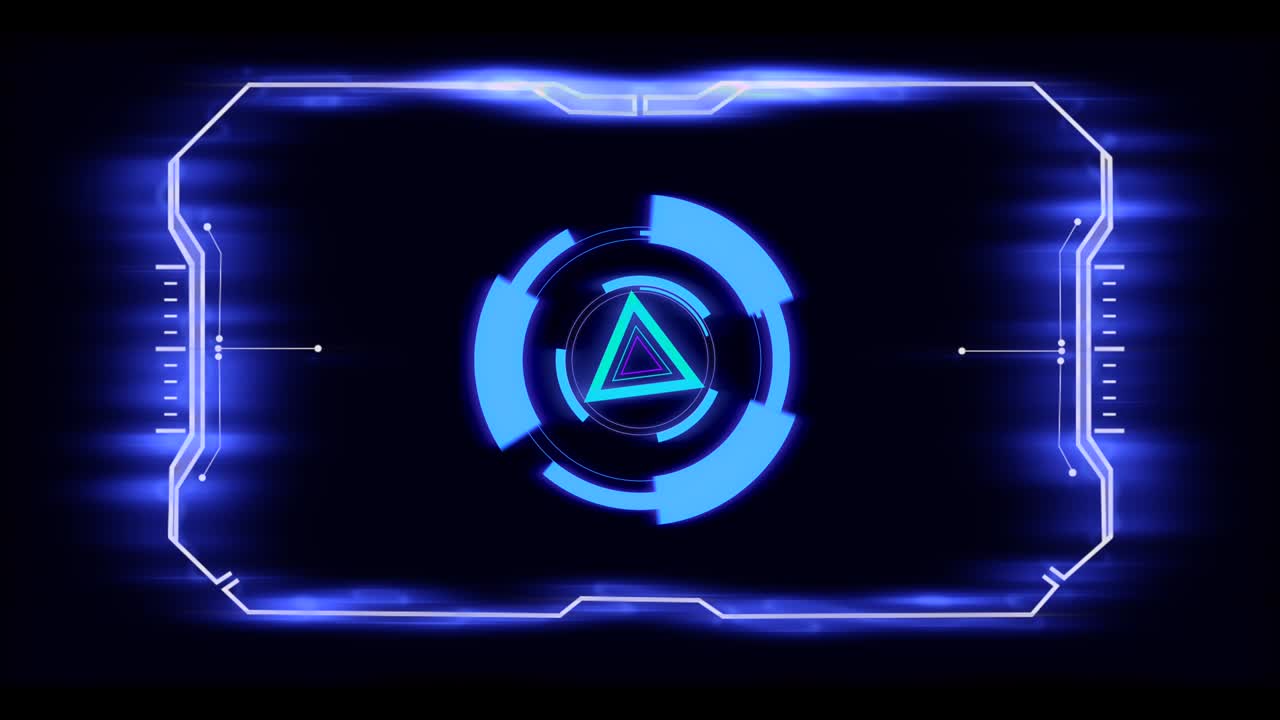 Spinning mechanism in a blue neon frame on the black background.