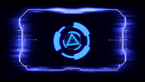 spinning mechanism in a blue neon frame on the black background.