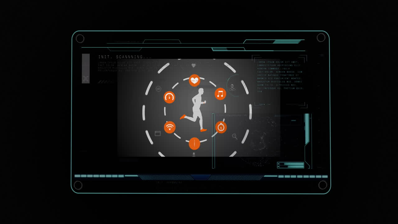 Animation of screen with person running and data processing