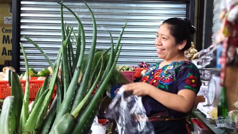 woman packing vegetables local market from antigua guatemala