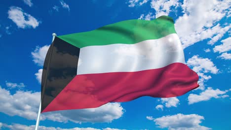flag of kuwait with fabric structure against a cloudy sky (loopable)
