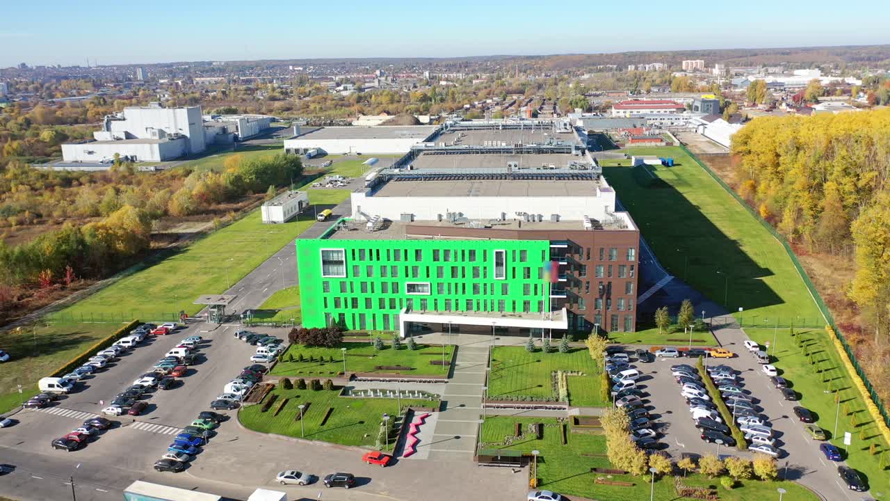 View of industrial buildings. Aerial view of industrial factory from above