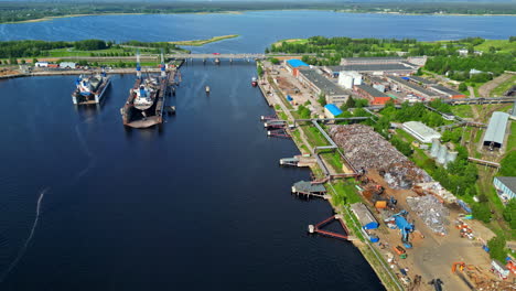 drone shot of a local harbor in greece during daytime. ships halted.