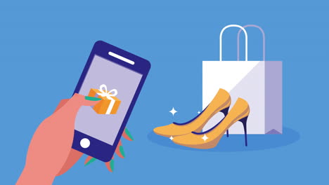 online shopping experience with gift and high heels