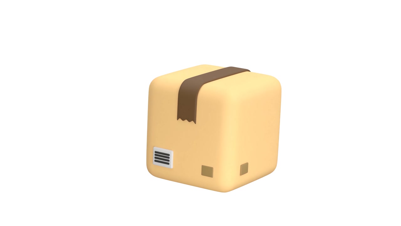 3D Animated Cardboard Shipping Box Rotating on White Background