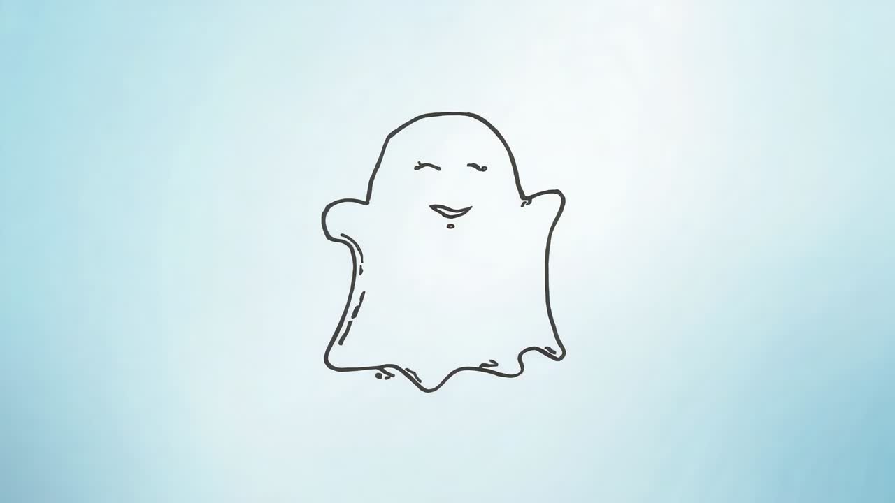 Starting hand-drawn ghost bobbing on light-blue gradient, suggesting calm floating and ink strokes