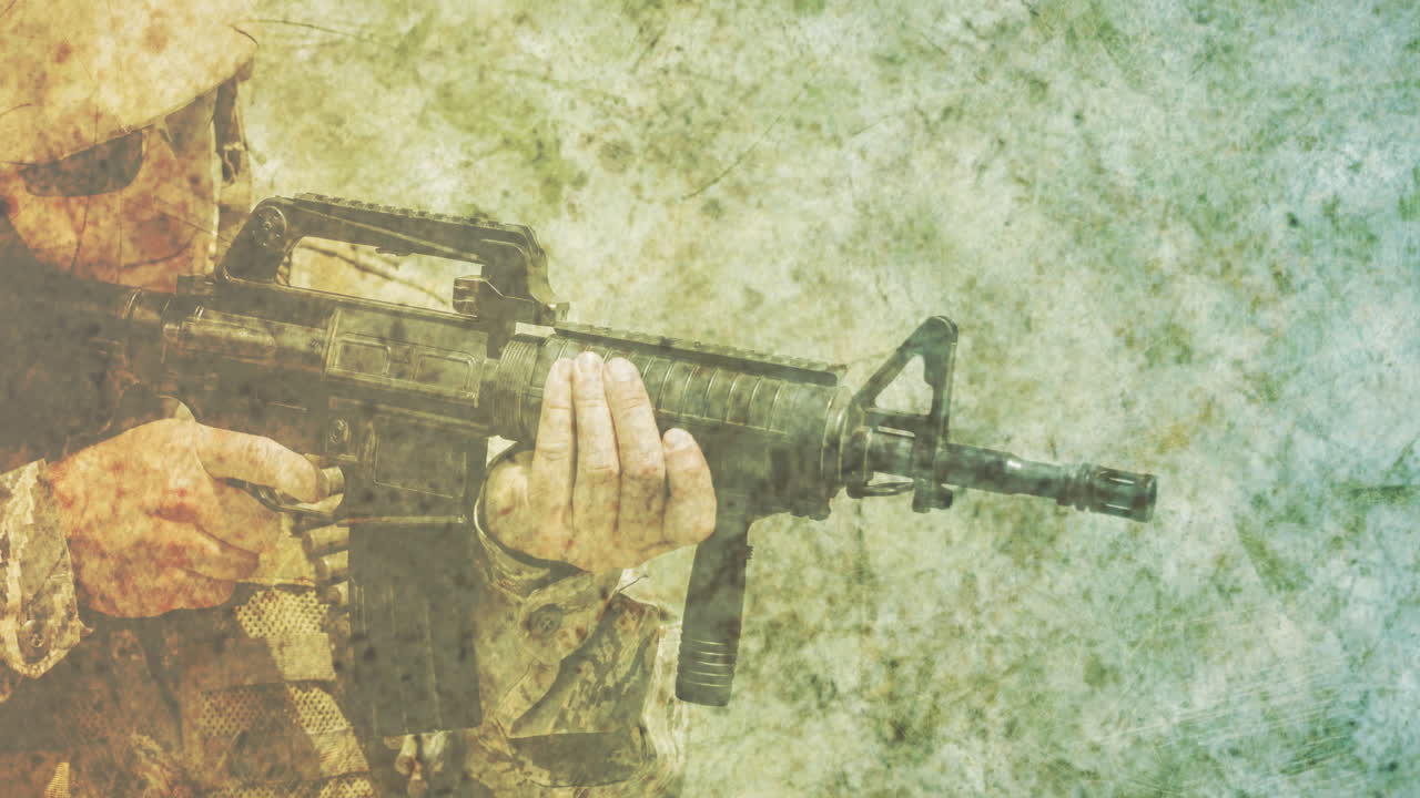 анимация солдата-мужчины с пулеметом