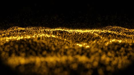 waves of golden particles moving against black background