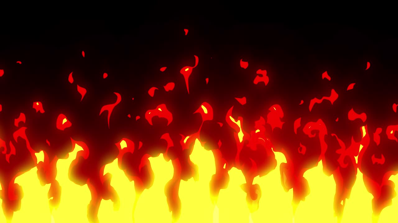 폭넓은 화재 벽 만화 프레임 애니메이션 4k 2d 손으로 그려진