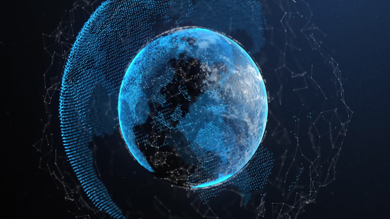 Network of connections over globe against blue background